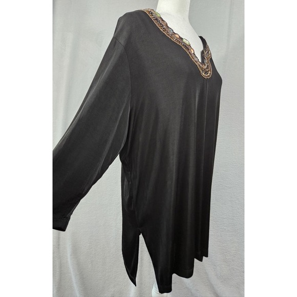Vintage 90s Slinky Brand Womens 2X Tunic Top Black 3/4 Sleeve Fairy Stretchy USA - Picture 6 of 13